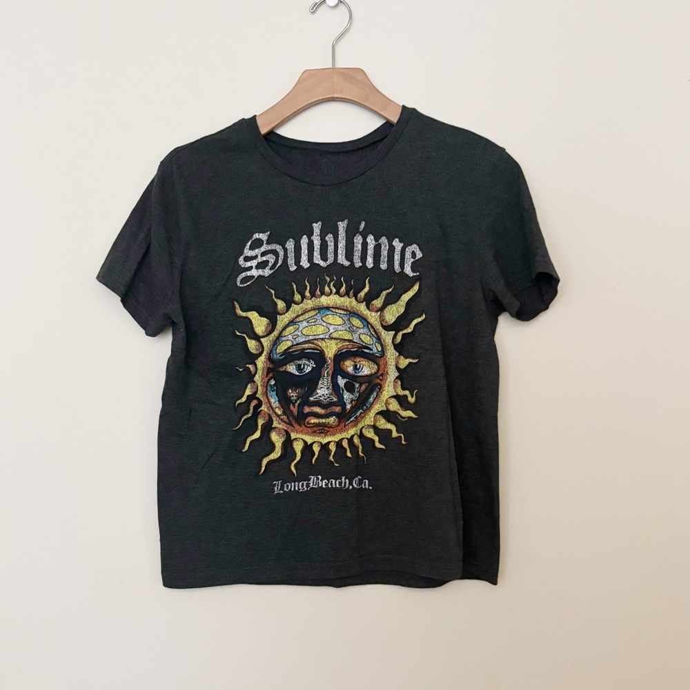 Sublime T-Shirt Women M Charcoal Gray Sun Graphic Band Tee Long Beach Ca